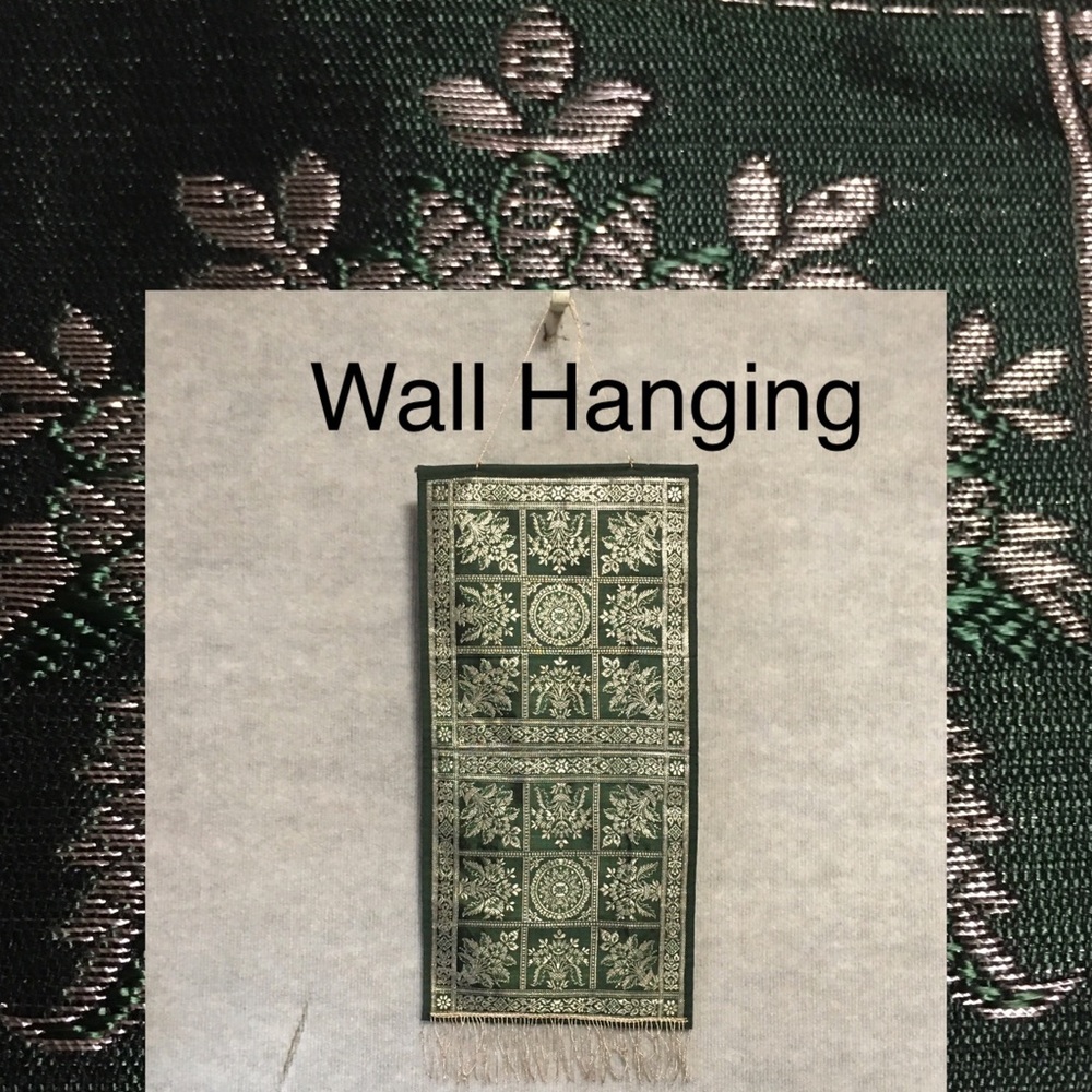 Tapestry Wall Hanging Brocade Green Tan Silky metallic embroidery …